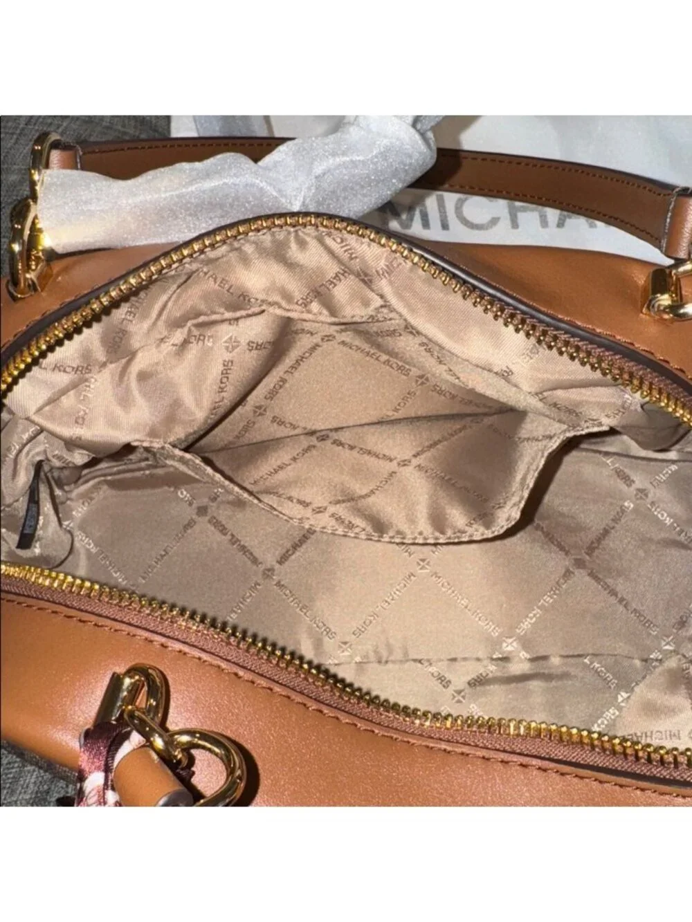 Michael Kors Bag Jet Set Signature Brown Leather Satchel Crossbody
